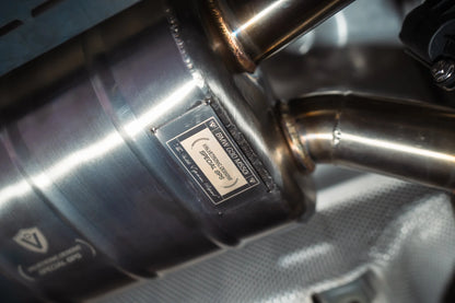 Installed look on the Special Ops logo on the Valvetronic BMW G30 M550I Valved Sport Exhaust System