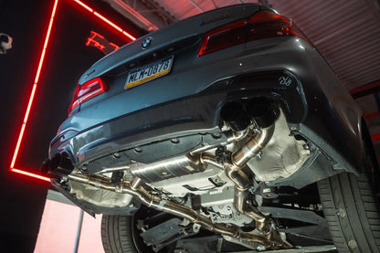 Installed view of the Valvetronic BMW G30 M550I Valved Sport Exhaust System