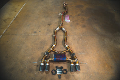Full view on the Valvetronic BMW G8x M3 / M4 Valved Sport Exhaust System | Insignist Motorsports in titanium