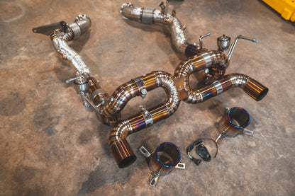 Angled view of the Valvetronic Ferrari F8 Valved Sport Exhaust System