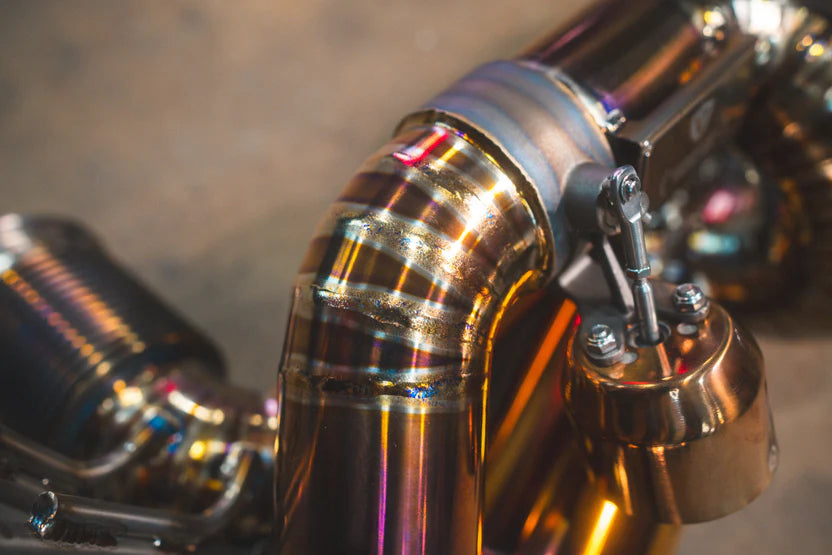 Another view of the precision welding on the Valvetronic Lamborghini Huracan Performante / EVO / STO / Tecnica True F1 / Valved Exhaust System