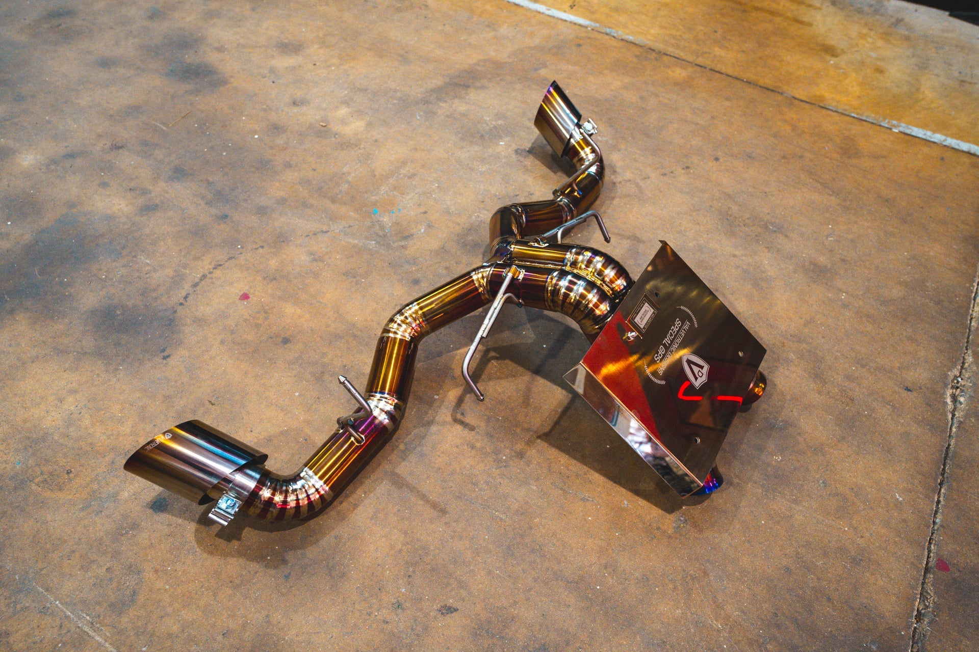Angled view of the Valvetronic Mclaren 570S / 620R F1 Race Exhaust System