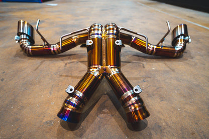 Back view of the Valvetronic Mclaren 570S / 620R F1 Race Exhaust System