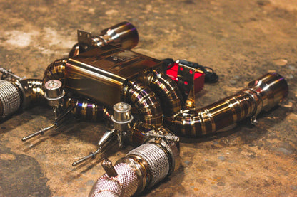 View of the hardware for the Valvetronic Mclaren 720S Valved Sport Exhaust System