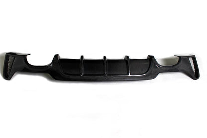 Carbon fiber rear diffuser for BMW F32 with a ventilated design and dual outlet configuration.
