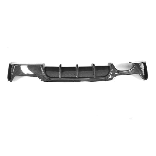 Carbon fiber rear diffuser designed for BMW F32, with a vented single outlet design.