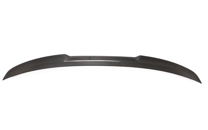 Top view of ML Style carbon fiber trunk spoiler fitment on BMW F30 and F80