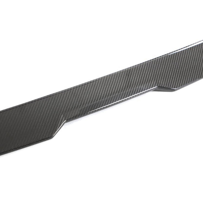Close up detail of MP Style carbon fiber trunk spoiler weave on BMW G87.