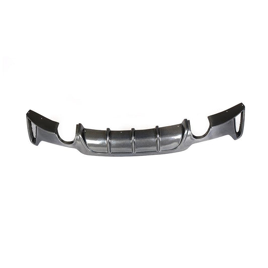 A carbon fiber rear diffuser designed for BMW F32, featuring a single outlet and single pipe design.